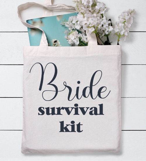 Personalised bride survival kit tote bag