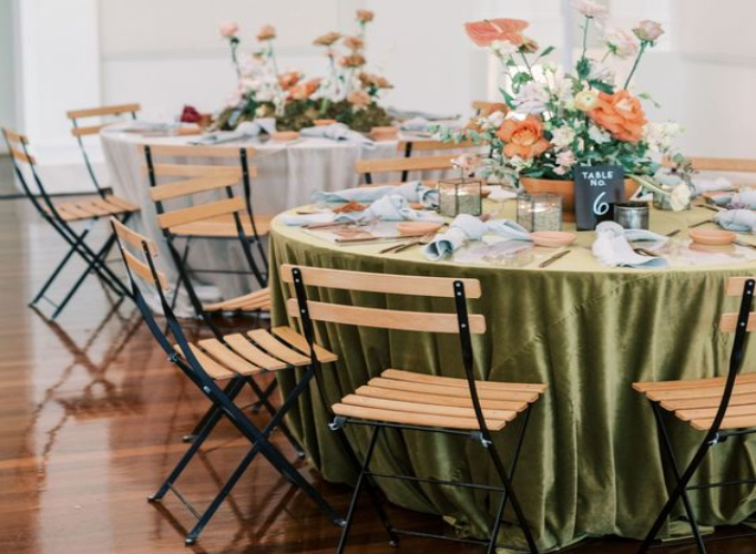 Green and wood wedding table decor