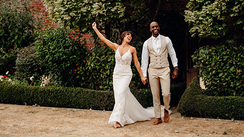 bride and groom at woodhall manor